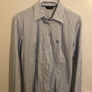 U.S POLO ASSN White/Blue Cotton Button Down Shirt